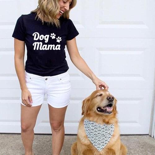 Dog Mama Letter Paws Print Graphic Tees Women Dog Mom Life Womens T-shirt Kawaii Summer Short Sleeve Tops Female Dog Lover