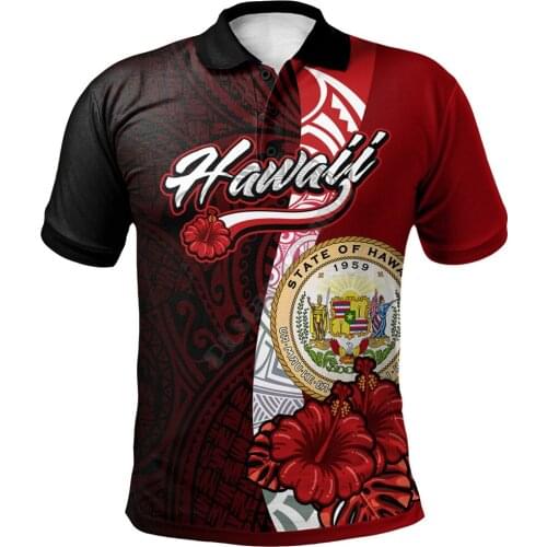 Hawaii Polynesian Polo Shirt Coat Of Arm With Hibiscus 3D Printed Polo Shirt Men For Women Short Sleeve Summer T-shirt