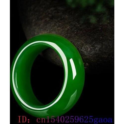 Green Jade Ring Chinese Natural Gifts Fashion Carved Amulet Jadeite Jewelry Crafts Charm Hetian