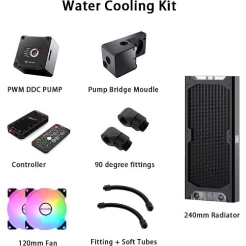Granzon Water Cooling Kit for AIO CPU GPU Block with Pump 120mm Fan 240mm Radiator PC System Cooler G1/4' Fittings Hose Tube
