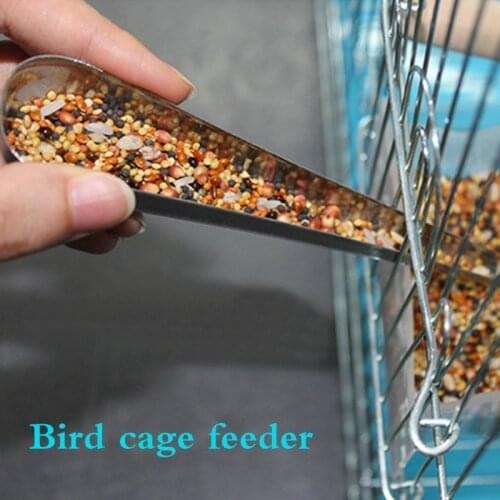 Stainless Steel Grain Shovel Feeder for Birds Plus Food Spoon Feeding Supply Parrot Pigeon Bird Accessories Bird Feed Container