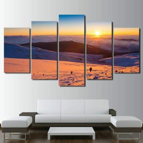 5 Pcs Snowboard Travel Sunset Modular Canvas Pictures Print Wall Art Canvas Paintings Wall Decorations for Living Room Unframe
