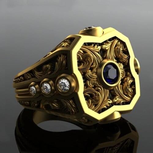 2021 Vintage Men Rings Flower Pattern Carved Natural Crystal Rings For Men Anniversary Birthday Gift Accessories Free Shipping