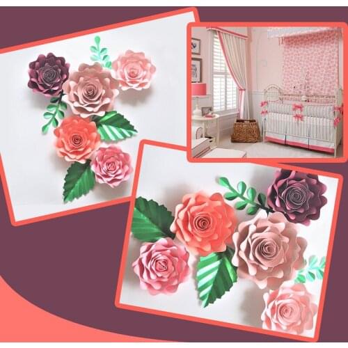 Handmade Cardstock Rose DIY Paper Flowers Leaves Set For Wedding & Event Backdrops Decorations Nursery Wall Deco Video Tutorials