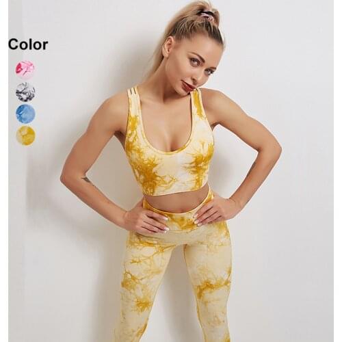 Workout Clothes For Women Gradient Tie Dye Yoga Set Crop Top Bra Sports Shorts/Leggings 2 Pieces Running Fitness Suit Sportswear