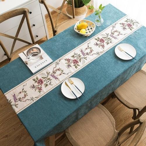 Luxury European Style Rectangle Tablecloth with Embrodered Floral Table Cover for Wedding Decor Christmas Table Cloth Home Decor