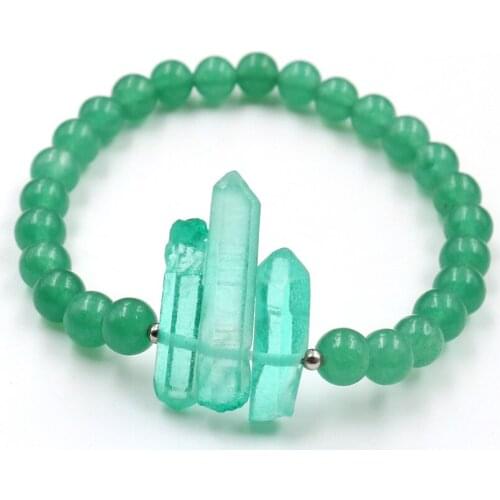 Handmade Weave Irregular Shape Crystal Stretchy Bracelet Green Aventurine Round Beads Jewelry