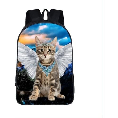 Kawaii cat with black white angel wing backpack children school bags teenager backpacks girls kitten Travel bags student bags