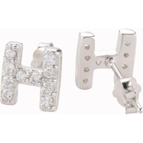925 sterling silver playful small fresh letter H female model simple studded with zircon crystal earrings party ladies gift