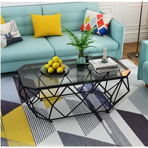 Nordic small family iron art light luxury creative marble tea table sitting room tempered glass square modern and simple tea tab
