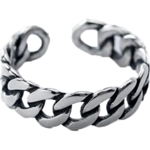 Stylish Retro Square Silver Plated Chain Ring Simple Square Bar Opening Ring Drop Shipping