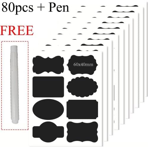 80pcs/Set Erasable Blackboard Sticker Craft Chalkboard Chalk PVC Board Sticker Black Board 4X6cm Kitchen Jars Organizer Labels