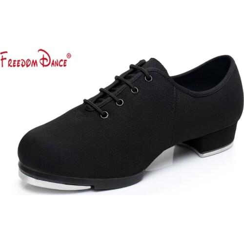 Classic Oxford Clogging Tap Shoes For Men And Women Lace Up Middle Heel Aluminum Sole Breathable Jazz Clogging Tap Dance Shoes