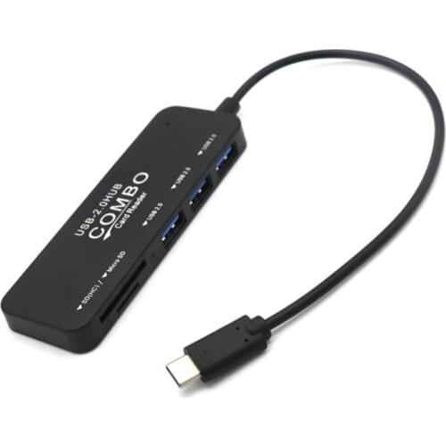 USB Combo USB 2.0 Hub High Speed Portable 3 Ports USB Divider Card Reader Type C All In One for SD TF for Laptop PC Computer USB