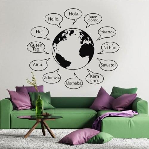 Hello Text, Words, Phrases,sentences, Letters Language Wall Decor,World Globe Map Earth Decal,Window Vinyl Sticker Handmade