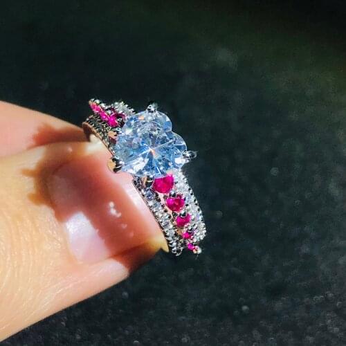 Womens Wedding Ring Engagement Aesthetic Heart Jewelry Female Silver Color Luxury Zircon Finger Accessories Gift DD016