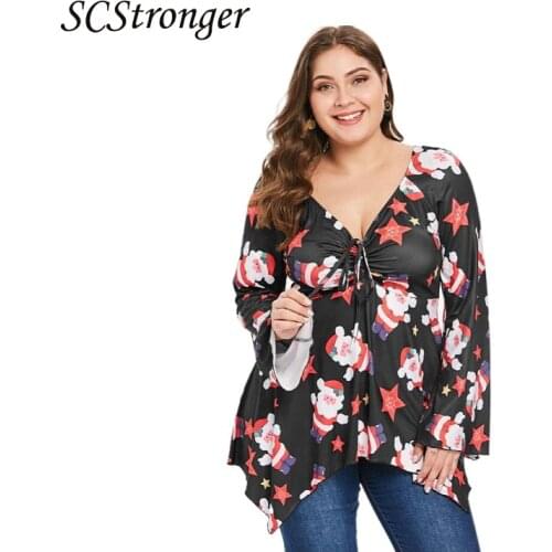 SCSTRONGER Summer Plus Size New Ladies Dress Santa Claus Print Fashion V Neck High Waist Skirt Vestidos Mujer Verano 2021