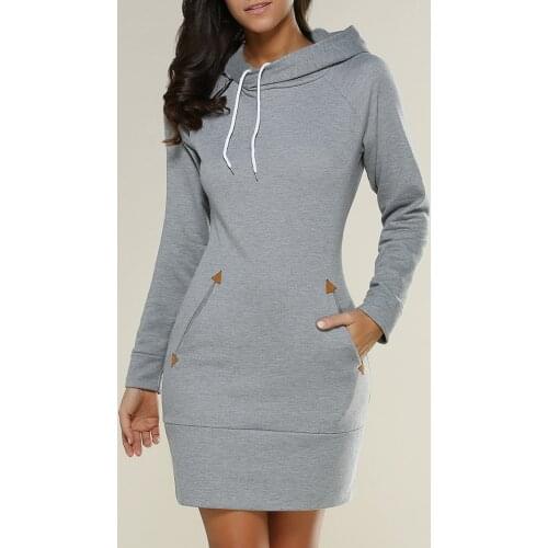 NEDEINS Winter Dress Women Long Sleeve Mini Dress Fashion Pocket Hooded Solid Color Dresses Autumn Plus Size Clothing 2020