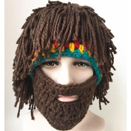 2018 Creative Handmade Hat Wig Mustache Autumn Winter Men Knitted Wool Funny Hat 3pcs/lot