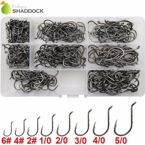 300pcs 8299 High Carbon Steel Fishing Hooks Black Offset Barbed Shank Baitholder Bait Fishing Hook Set With Box