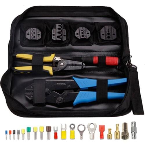 5 in 1 Non-Insulated Pre-insulated Terminals RF Connector Crimping Pliers Crimper Tool Set Kit