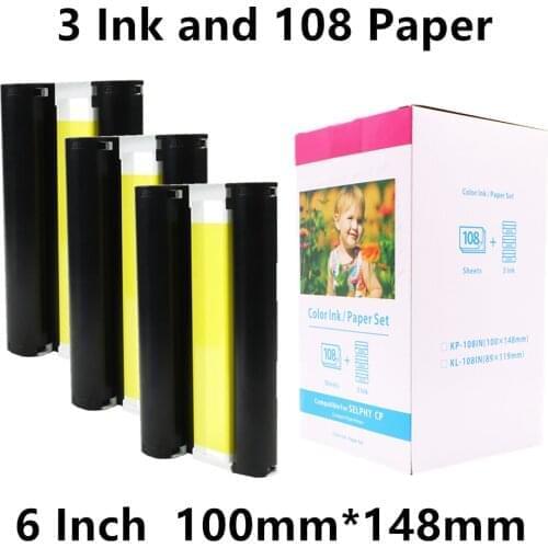 6 Inch Photo Paper Ink Cassette KP-108IN KP-36IN Ink and Paper Set for Canon Selphy CP1300 CP1200 CP910 CP900 Photo Printer