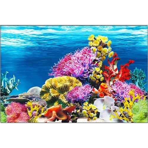 Aquarium Fish Tank Background 3D Stickers Landscape Ocean Sea Plant Grass Poster for Fishtank Background Decorations Ornaments