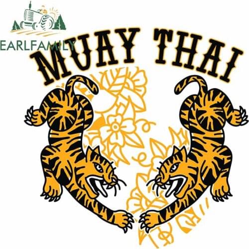 EARLFAMILY 13cm x 13cm for Muay Thai Kickboxing Tiger Windshield Car Stickers Anime VAN Cartoon Decal Occlusion Scratch Graphics