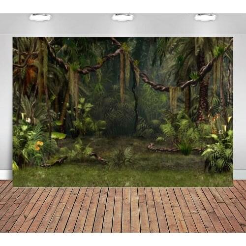 Photography Backdrop Forest Jungle Photo Background Studio Birthday Party Decoration Dessert Table Banner Green Palm Tree