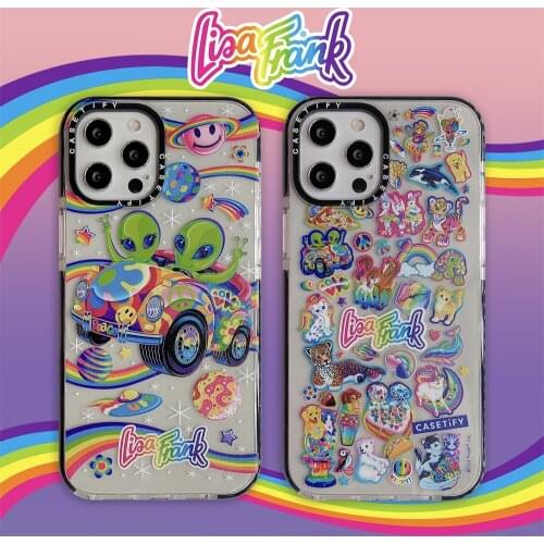 Ins Cute Transparent Stickers Rainbow Label Phone Case for iPhone 12 mini 11 Pro X XS Max XR 7 8 Plus SE2 Shockproof Cover