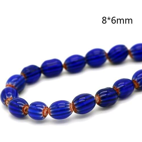 KoMee 6x8mm/11x15mm Lampwork Oval Shape Glass Beads Dark Blue Striae Beads for Bracelet necklace DIY jewelry making