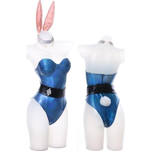 Anime Ahri Cosplay Costume LOL KDA Bunny Girl Sexy Rabbit Dress Jumpsuits Women Wrapped Chest Backless Bodysuit Halloween Suit