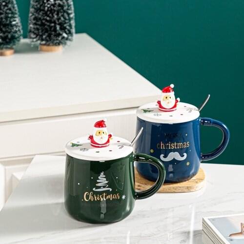 Water Cup Milk Cup Ins Christmas Santa Elk Ceramic Cup Mug Coffee Cup Gift Cute Coffee Mugs and Cups Christmas Gift Mug with Lid