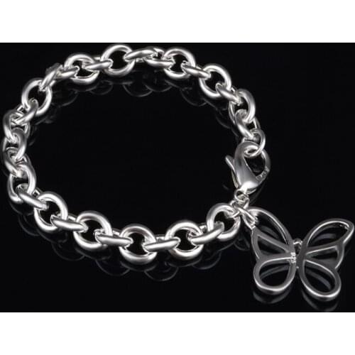 Butterfly Pendant Simple Link Chain Bracelet Bangles For Women Silver Plated Cuff Jewelry Gift Dropshipping