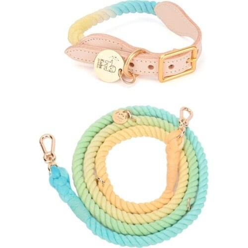 Hot Sale Pet Dog Multi-Function Hand-Woven Gradient Collar Necklace Outdoor Rope Dog Leash Round Cotton Dogs Lead Pet Products
