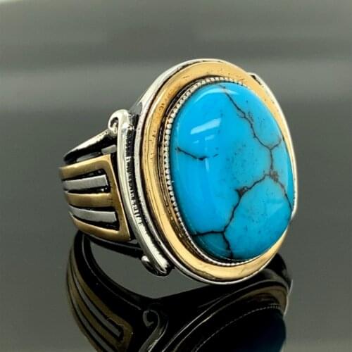 Mens Turquoise Handmade Ring , Ottoman Style Ring , 925k Sterling Silver Ring, Handmade Mens Ring, Mens Jewelry , Gift For Hi