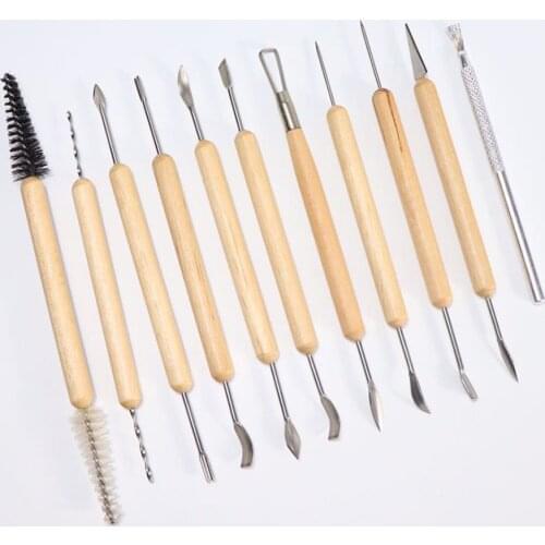 11Pcs Clay Sculpture Tools Set Sculpt Smoothing Wax Carving Pottery Ceramic Tool Wooden Handle Polymer Shaper Modeling Clay Tool