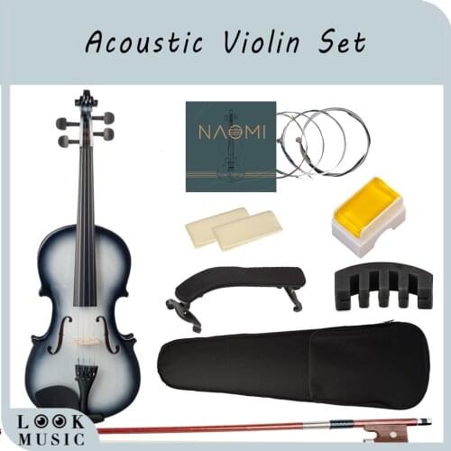 NAOMI 4/4 Violin Set Basswood White-black Gradient Ebony Fretboard Acoustic Violin W/ Brazilwood Bow Case Rosin Mute Clean Cloth
