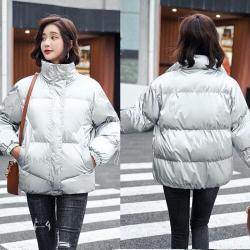 2021 Winter New Fashion Womens Cotton-Padded Coat Female Glossy Stand-Up Collar Down Padded Coat