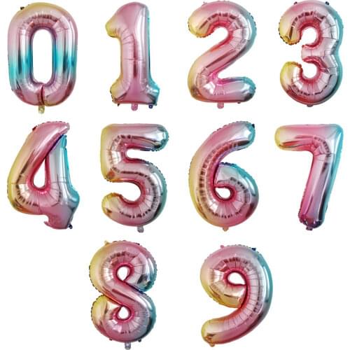 New 32 Inch Number Balloon Figures Ballon Rainbow Balloon Wedding Birthday Party Decorations Adult Kids 0 - 9 Digital Air Globos