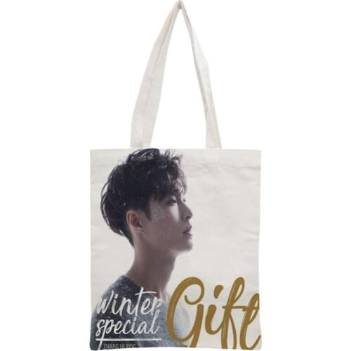 Custom EXO Lay Cotton Canvas Shopping Bags 30x35cm Tote Bag Reusable Handbag Women Shoulder Cloth Pouch Foldable
