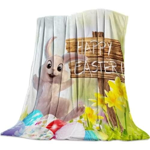 Easter Bunny Farm Eggs Throw Blanket Sofa Bed Throw Blanket Kid Adult Warm Blanket for Beds Coral Fleece Fabric