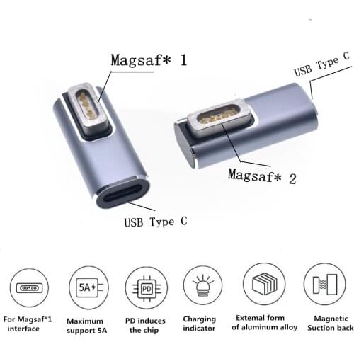 USB C to Magsaf* 2 & Magsaf* 1 Converter Adapter For Apple MAC Notebook Type-C Female to Magnetic male Laptop Conversion plug
