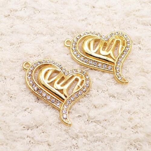 Allah Pendant Heart Jewelry New Vintage Rhinestone Necklace Women Religion Muslim Islam Allah Jewelry Findings Wholesales