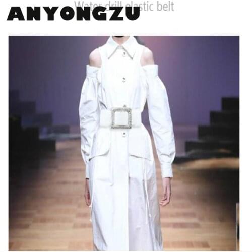 Simple versatile waist belt crystal elastic obi lady accessories dress with decorative stretch stone waist strap Waist sealing