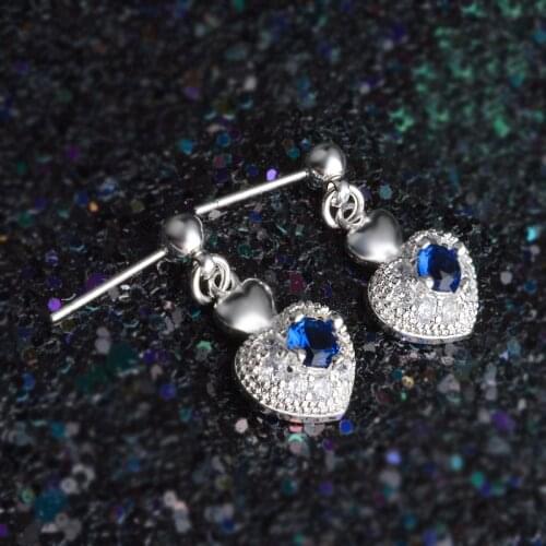 Luxury Engagement Wedding Blue Earrings Stud Silver Jewelry Earrings Heart Shape For Women Accessories