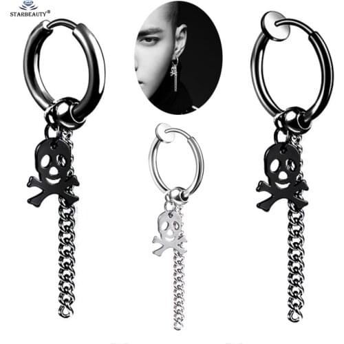 Starbeauty 1pc Skull Charm Clips Titanium Helix Piercing Tragus Piercing Jewelry Tassel Fake Piercing Nose Ring Fake Earrings