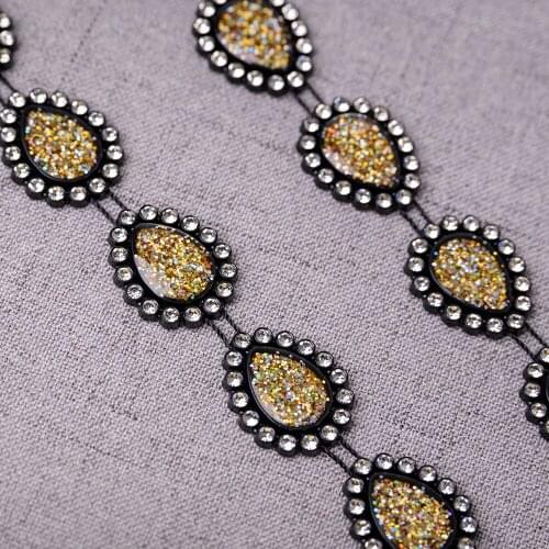Cusack 1 yard 1.8 cm Line Rhinestones Applique for Garment Dress Belts Hat Sew on Handmade DIY Crafts Motif Rhinestone DR Resin