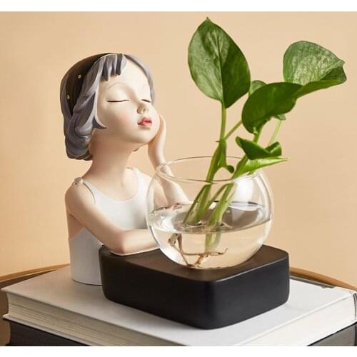 Plant Terrarium LED Figurine Decor Glass Planter Bud Hydroponic Plants