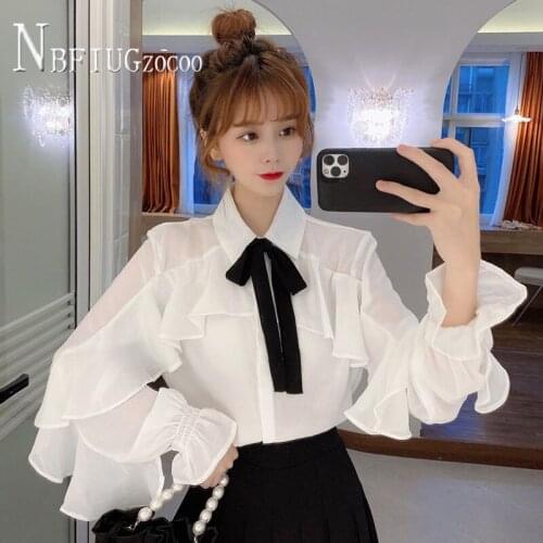 Spring 2021 New Design Women Blouse Bowknot Long Sleeve Female Blouses
